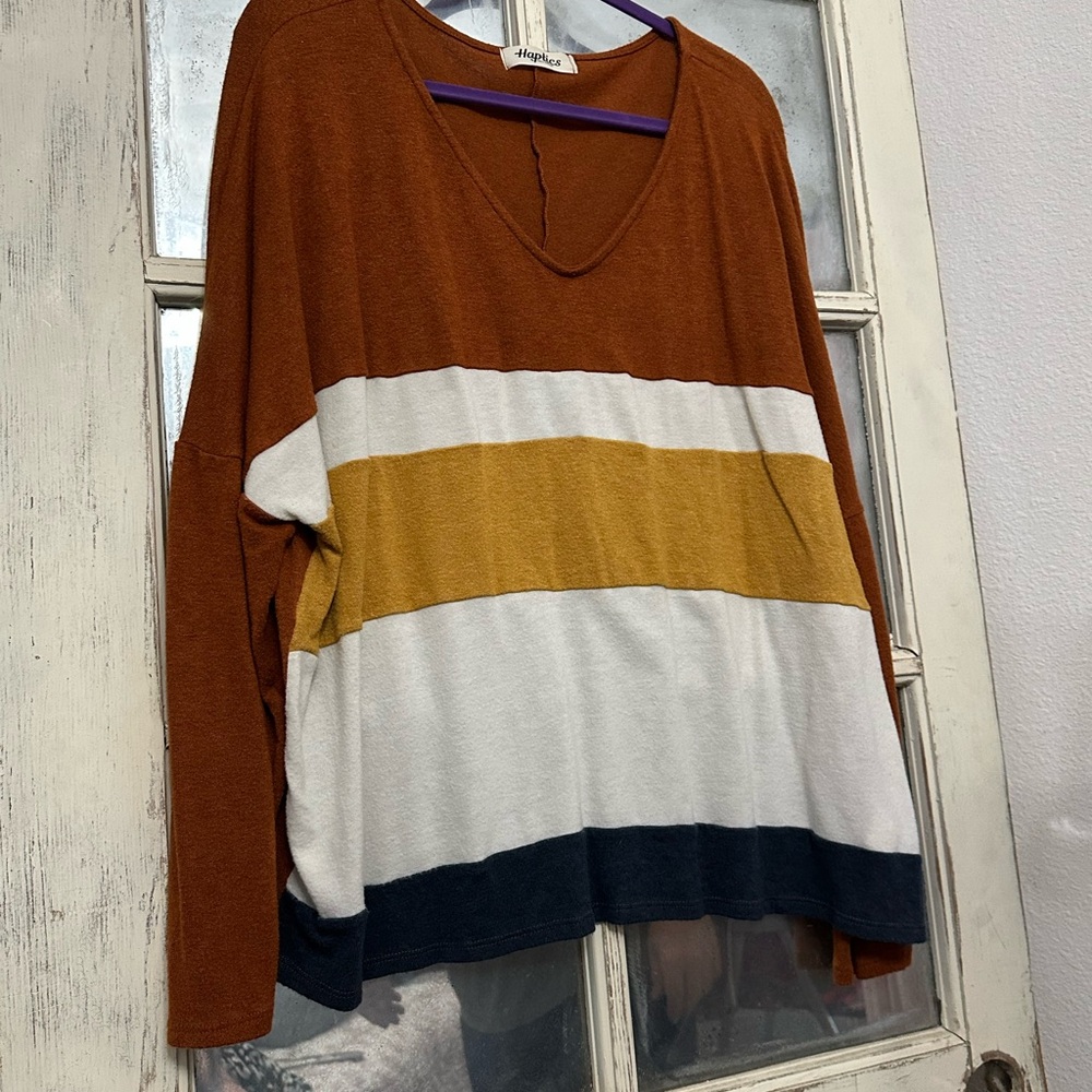 Striped Long Sleeve Tee - Rust, Mustard, White, and Navy